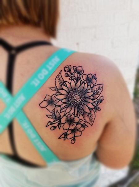Tattoos - Dot work Sunflower - 134506